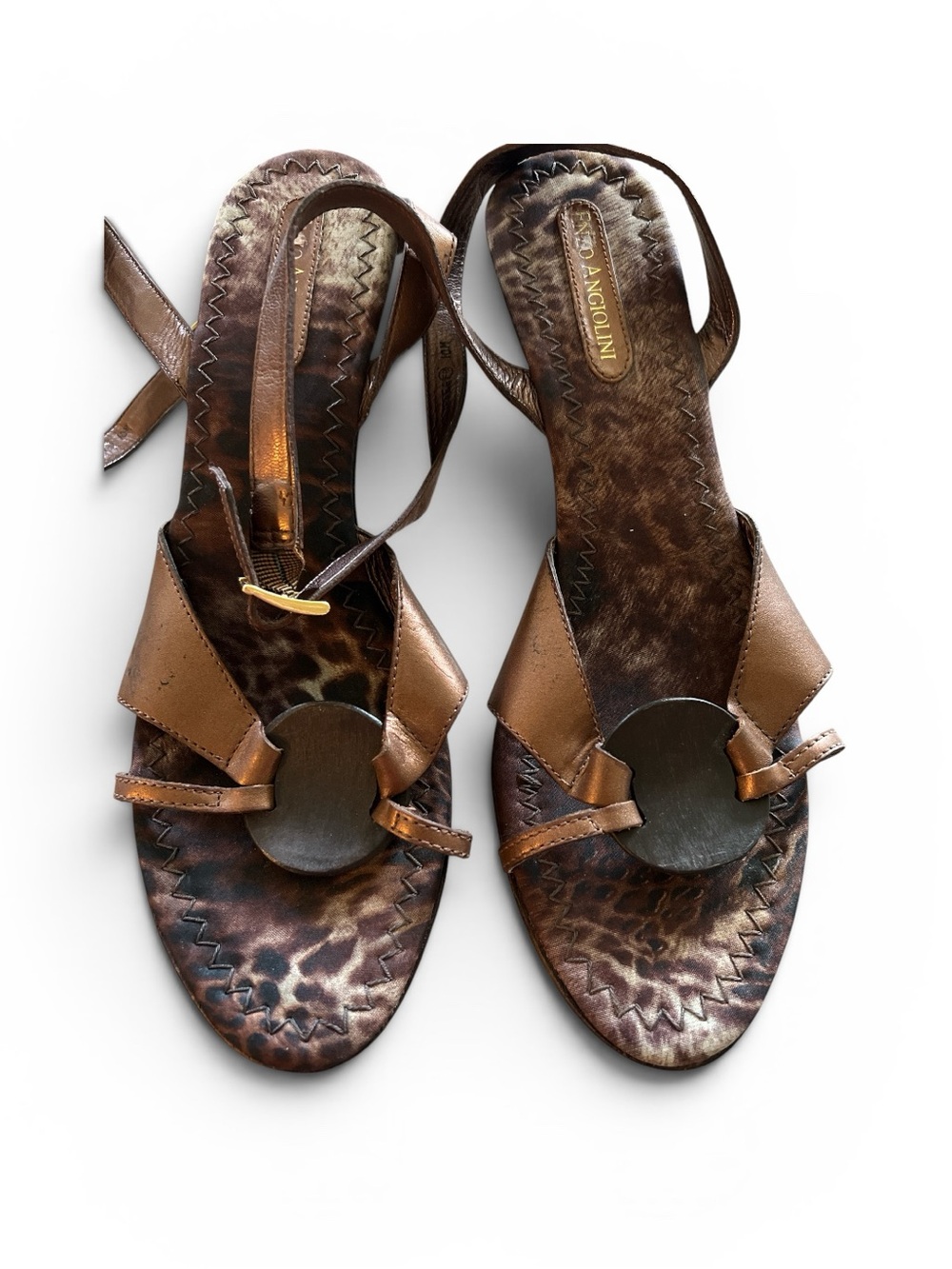 Vintage Enzo Angiolini Size 10 Leopard Print Leather Slingback Wedge Heels - Picture 2 of 6